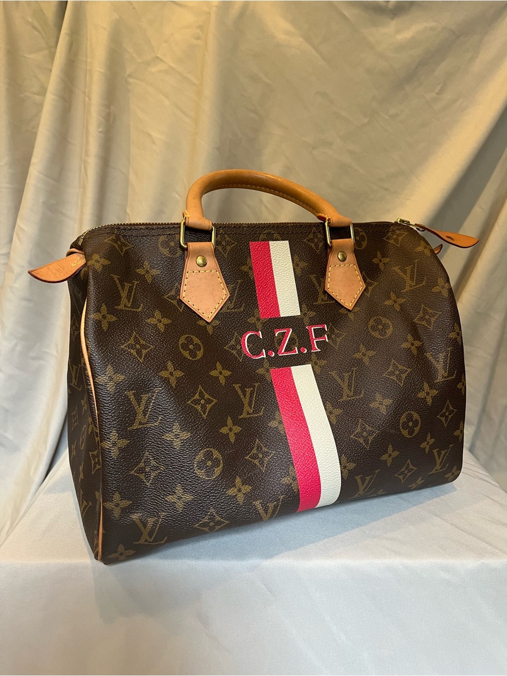 Louis Vuitton Speedy 30 Monogram Custom Painted Stripe Bag